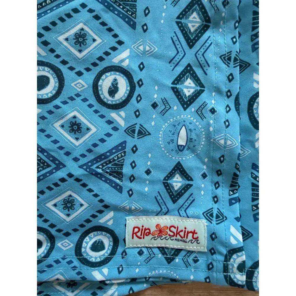 NWT RipSkirt Hawaii XL Length 2‎ BigBeach Blue Geo Tribal Adjustable Travel